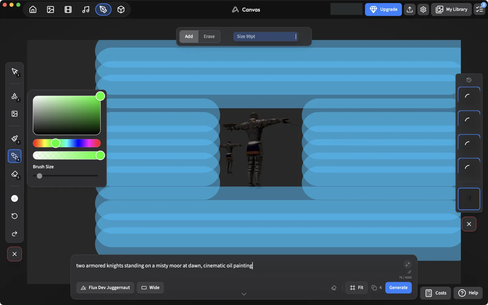 The 3D capture in the ArtCraft canvas with the background masked in blue around the knights