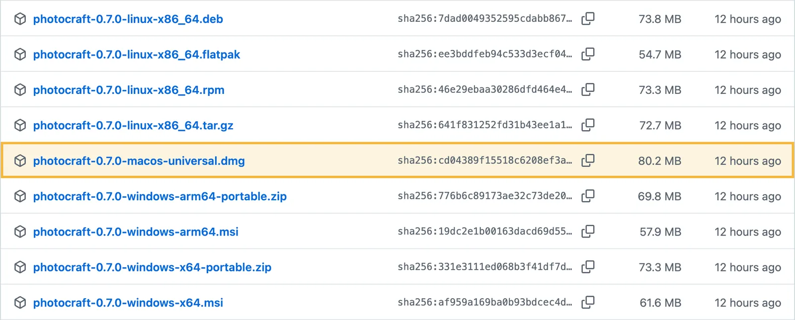 The asset list on the GitHub release page with the universal macOS DMG highlighted